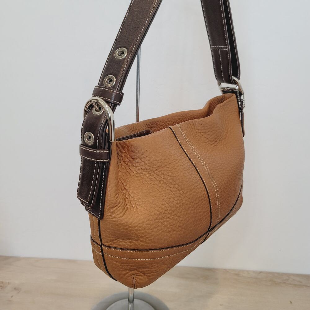 Coach Pebbled Leather Shoulder Bag Brown Tan Hobo Purse Adjustable Strap - Picture 2 of 11